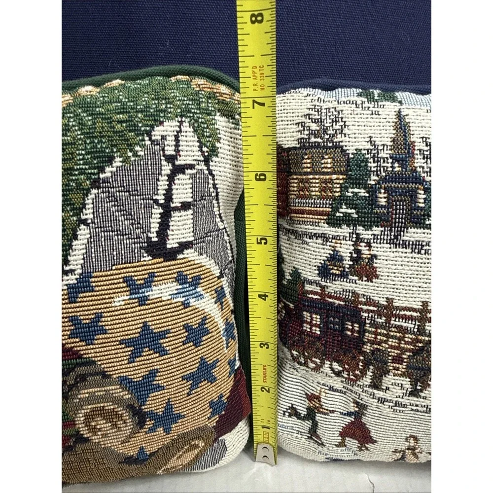 VTG Winter Christmas Embroidered Tapestry Pillows Lot Sleigh Ride Victorian Bear
